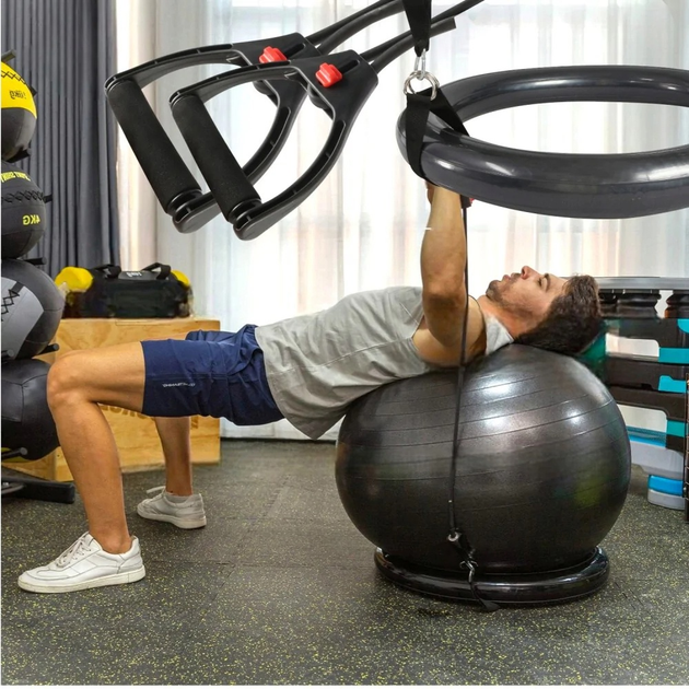 М'яч для вправ SportVida SV-HE0031 з експандерами 65 см Чорний - зображення 8