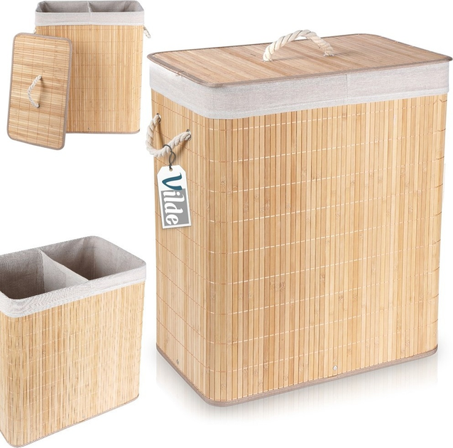 Kosz na pranie Vilde bambusowy Beżowy 90 l (5904316463045) - obraz 5