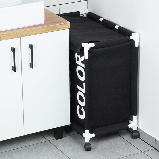 Kosz na pranie Vilde na kółkach trzykomorowy Czarny137 l (5904316472191) - obraz 10