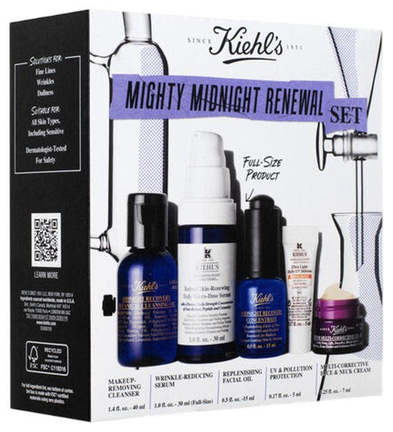 Zestaw pielęgnacyjny Kiehl’s Retinol Micro-Dose Serum 30 ml + Olejek oczyszczający 40 ml + Krem przeciwzmarszczkowy 7 ml + Krem z filtrem UV 5 ml + Serum na noc 15 ml (3605972931252) - obraz 1