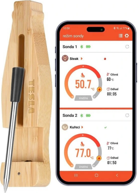 Termometr do mięsa Tesla Cook BBQ 200 z sondą Bluetooth 5.2 i aplikacją mobilną (8595689805739) - obraz 2