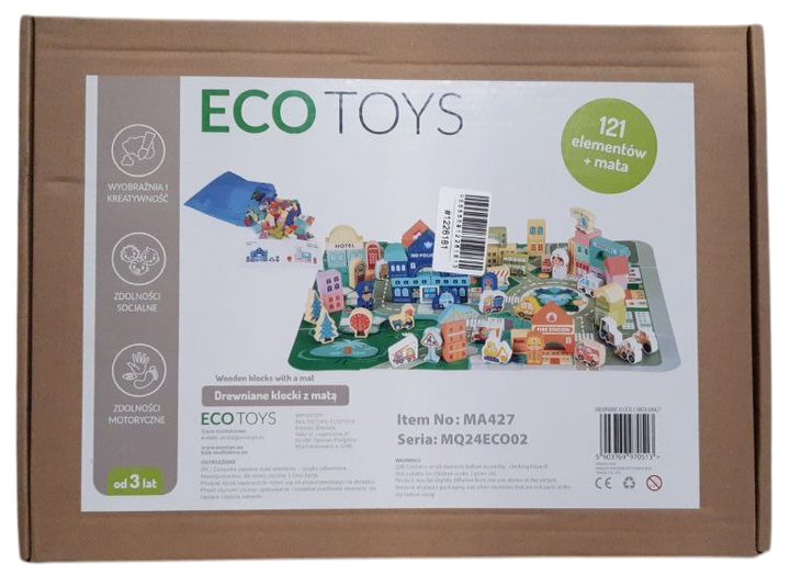 Drewniane klocki edukacyjne EcoToys miasto mata 121 sztuk (5903769970513) - obraz 1