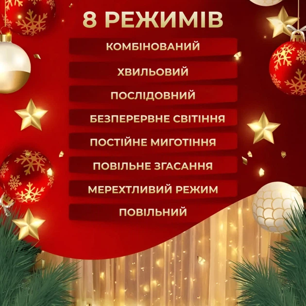 Гірлянда штора світлодіодна GarlandoPro Роса 200LED 3х2м 10 ліній 8 режимів гірлянда крапля роси Білий 173303W - Фото 7 Гірлянда штора світлодіодна GarlandoPro Роса 200LED 3х2м 10 ліній 8 режимів гірлянда крапля роси Білий 173303W - изображение 7