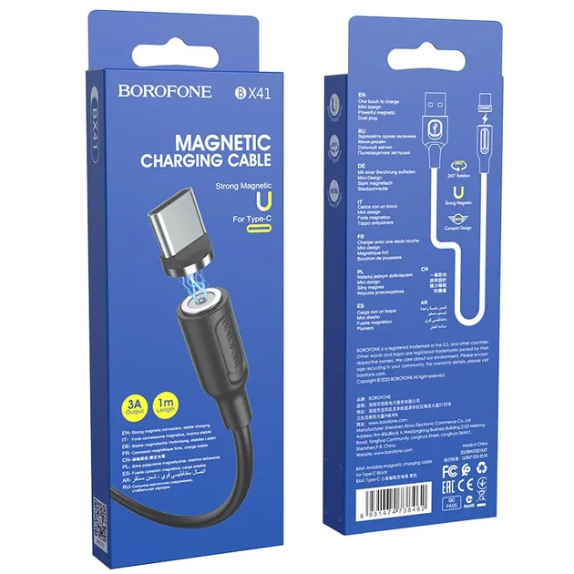 Кабель магнітний BOROFONE BX41 Amiable USB to Type-C 2.4A 1.2m black - Фото 3 Кабель магнітний BOROFONE BX41 Amiable USB to Type-C 2.4A 1.2m black - изображение 3