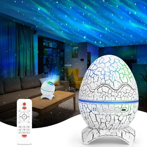 Ночник-проектор звездного неба Динозавровое яйцо K850 White: 21 режим, Bluetooth-колонки, белый шум, пульт ДУ - изображение 3