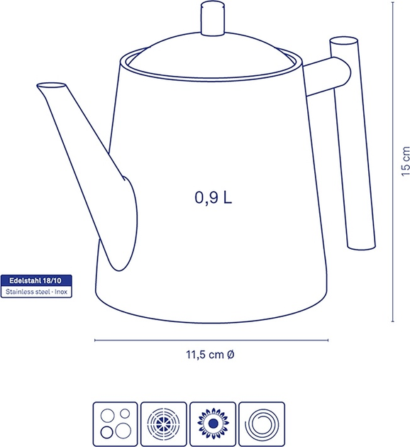 Czajnik Kela Ancona z zaparzaczem stalowy 0.9 l (4025457113550) - obraz 5