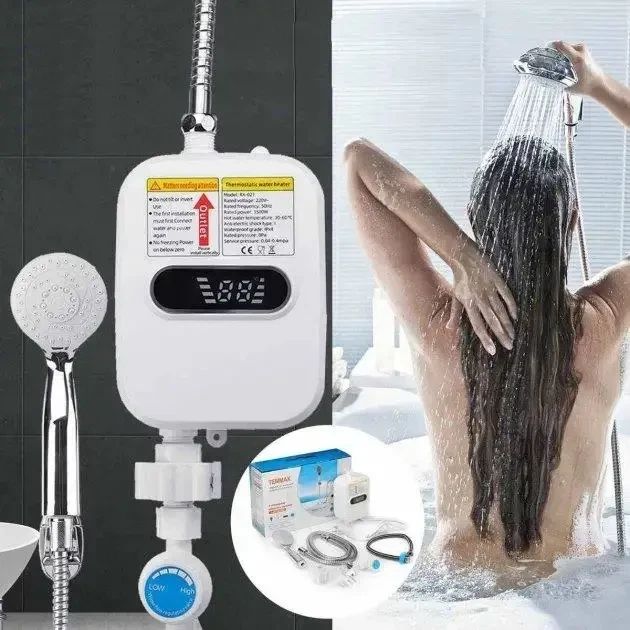 Водонагреватель проточный термостатический с LCD дисплей экраном и душем Delimano RX-021 - изображение 2