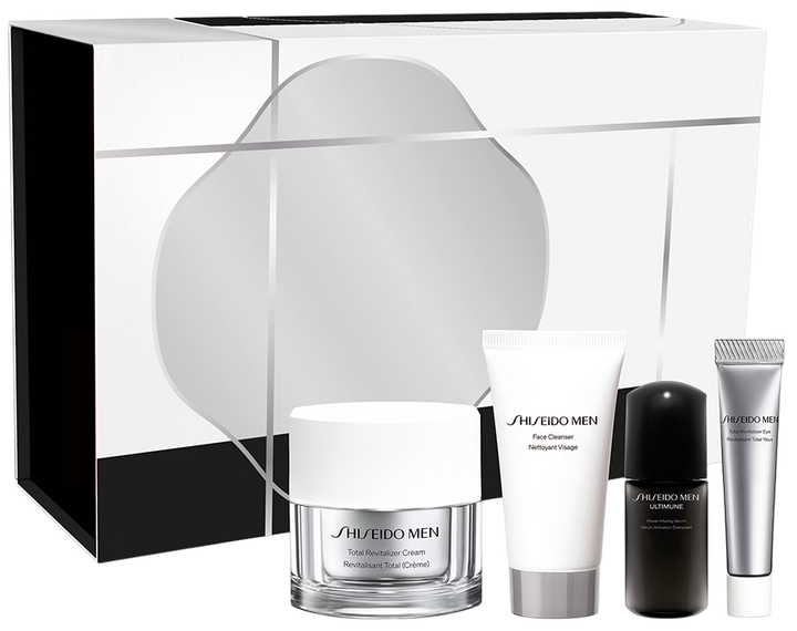 Набір доглядових засобів для чоловіків Shiseido Men Total Revitalizer Cream 50 мл + Face Cleanser 30 мл + Ultimune Power Infusing Serum 10 мл + Total Revitalizer Eye 5 мл (3423222136116) - зображення 1