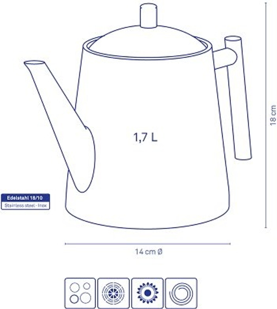 Czajnik Kela Ancona z zaparzaczem stalowy 1.7 l (4025457113567) - obraz 3