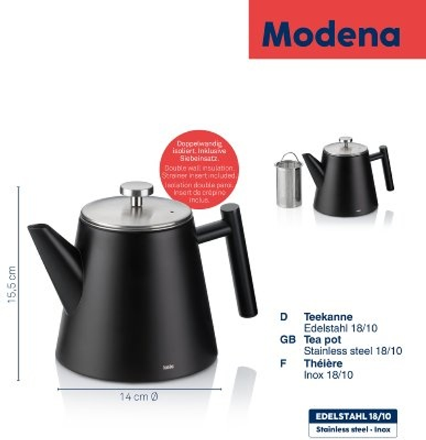 Czajnik Kela Modena z zaparzaczem czarny matowy 1 l (4025457113574) - obraz 2