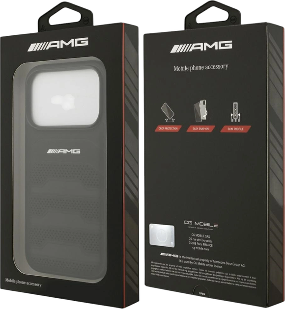 Etui plecki AMG Leather Debossed Lines Logo Case do Apple iPhone 17 Pro Max Black (AMHCP17XGSEBK) - obraz 8