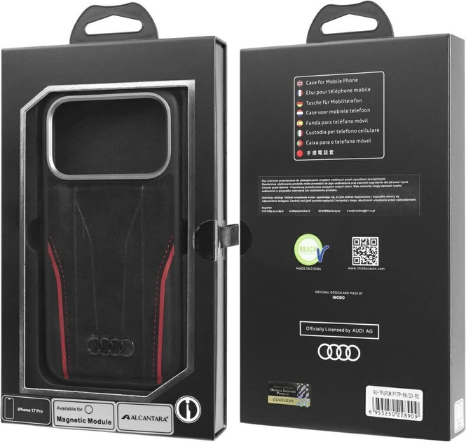 Etui plecki Audi R8 Genuine Leather MagSafe do Apple iPhone 17 Pro Black-Red (AU-TPUPCMIP17P-R8/D3-RD) - obraz 10