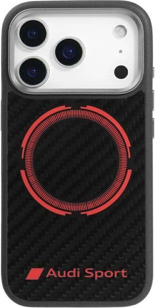 Etui plecki Audi RSQ Carbon Fiber Sport Red Circle MagSafe do Apple iPhone 17 Pro Black (AUS-TPUPCMIP17P-RSQ/D5-BK) - obraz 1
