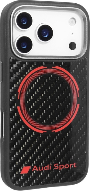 Etui plecki Audi RSQ Carbon Fiber Sport Red Circle MagSafe do Apple iPhone 17 Pro Black (AUS-TPUPCMIP17P-RSQ/D5-BK) - obraz 2