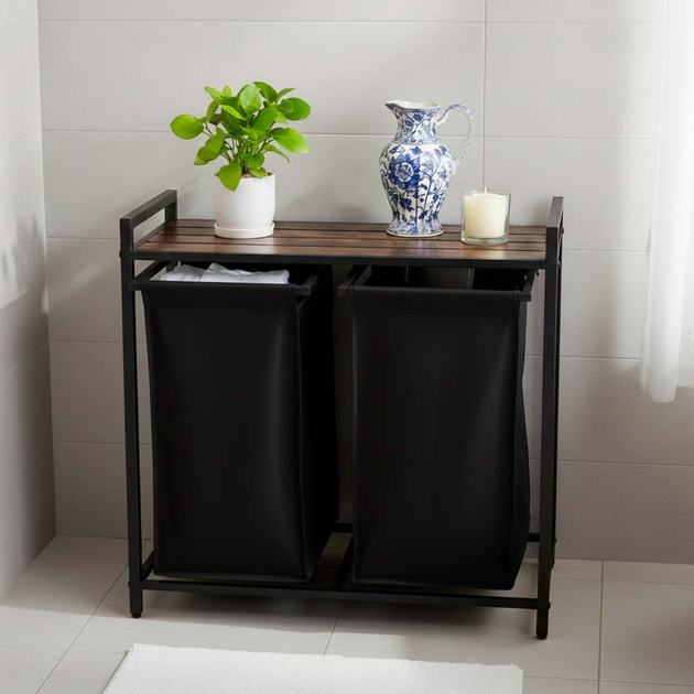 Kosz na pranie Ikonka 2 komory z półką 92 l (5903039766860) - obraz 12