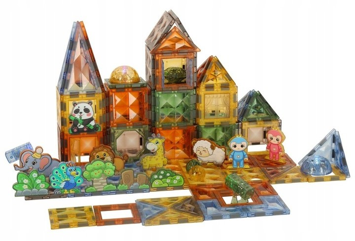 Klocki magnetyczne świecące KIK Light Magnetic Blocks Animal Paradice 124 elementy (5903039752696) - obraz 4