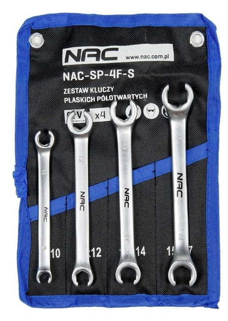 Zestaw kluczy płaskich Nac 4 szt Do przewodów wtryskowych hydraulicznych rozmiar 8 - 17 mm + etui (NAC-SP-4F-S) - obraz 2