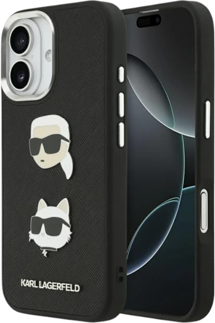 Панель Karl Lagerfeld FW Grained Karl & Choupette Heads Pins do Apple iPhone 17 Black (3666339494650) - зображення 1