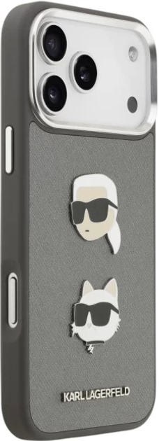 Панель Karl Lagerfeld FW Grained Karl & Choupette Heads Pins do Apple iPhone 17 Pro Max Grey (3666339494841) - зображення 5
