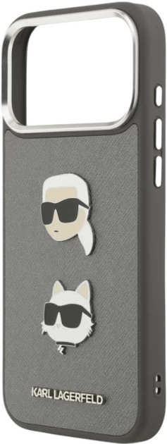 Панель Karl Lagerfeld FW Grained Karl & Choupette Heads Pins do Apple iPhone 17 Pro Max Grey (3666339494841) - зображення 6