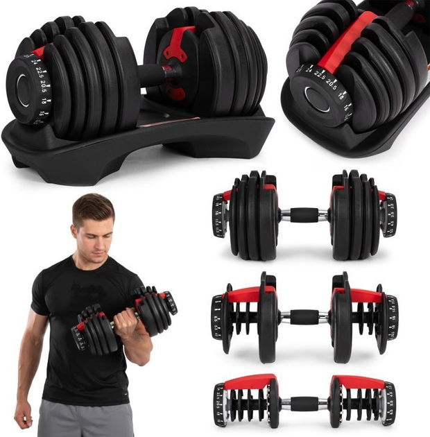 Hantel regulowany ModernHome by Multistore żeliwny z podstawką 2.5-24 kg GB-FW207-24KG (5905817008025) - obraz 7