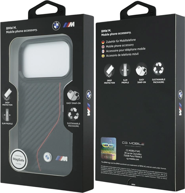 Etui plecki BMW M Carbon Line & Logo MagSafe do Apple iPhone 17 Pro Red (BMHMP17L25PCCSCKR) - obraz 8
