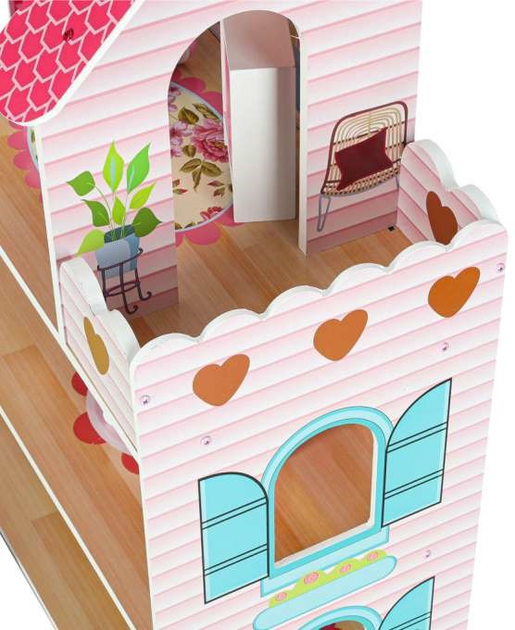 Drewniany domek dla lalek Kik MDF LED 70 cm Różowy (KX6484) (5903039705906) - obraz 4