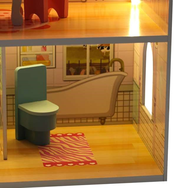 Drewniany domek dla lalek Kik MDF LED 70 cm Różowy (KX6484) (5903039705906) - obraz 16