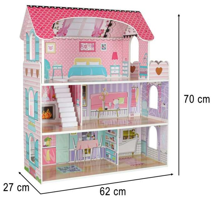 Drewniany domek dla lalek Kik MDF LED 70 cm Różowy (KX6484) (5903039705906) - obraz 17