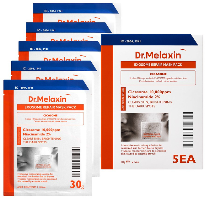 Zestaw maseczek do twarzy Dr.Melaxin Exosome Repair w płacie 5x30 g (8809886482779) - obraz 2