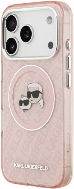 Etui Karl Lagerfeld IML Glitter Karl & Choupette Heads MagSafe do Apple iPhone 17 Pro Pink (3666339499075) - obraz 3
