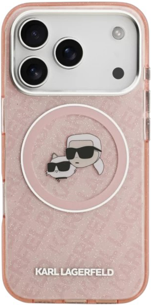 Etui Karl Lagerfeld IML Glitter Karl & Choupette Heads MagSafe do Apple iPhone 17 Pro Pink (3666339499075) - obraz 4