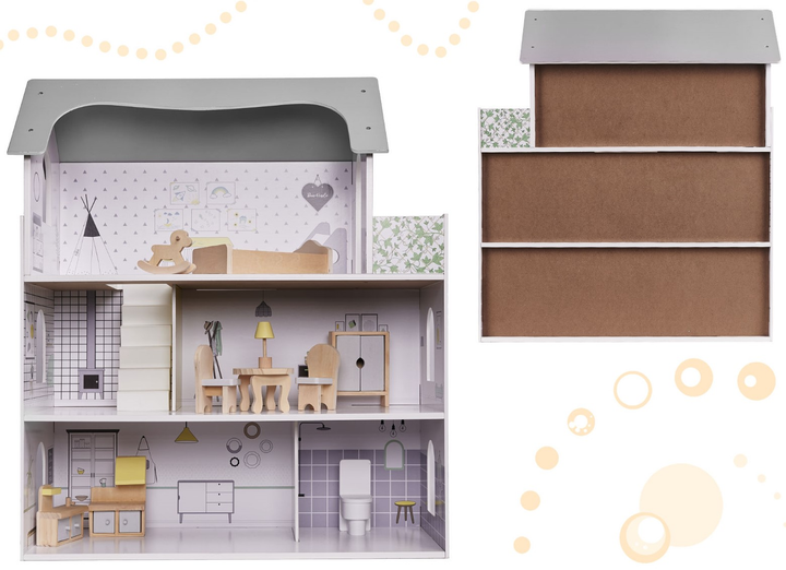 Drewniany domek dla lalek Kik MDF LED 70 cm Szary (KX6278) (5903039717794) - obraz 4