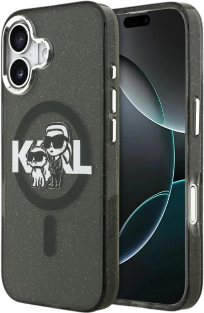 Панель Karl Lagerfeld IML Glitter Karl & Choupette Sketch MagSafe do Apple iPhone 17 Black (3666339504472) - зображення 1