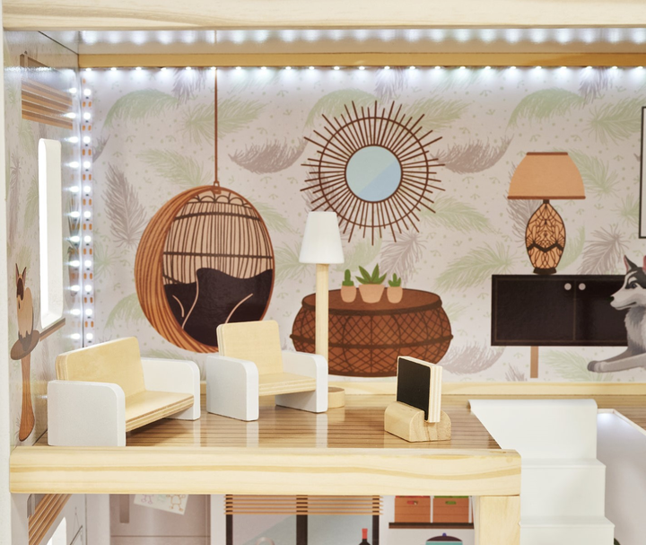 Drewniany domek dla lalek Kik Lulilo Floro boho LED 78 cm (KX5944) (55903039721647) - obraz 14