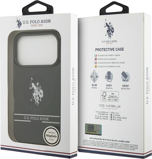 Etui U.S. Polo Assn DH and Bottom Stripe Logo MagSafe do Apple iPhone 17 Pro Black (3666339543907) - obraz 8