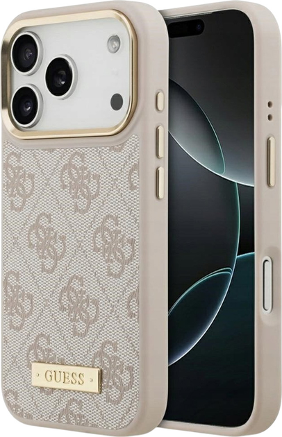 Etui plecki Guess 4G Logo Plate MagSafe do iPhone 17 Pro Pink (3666339489823) - obraz 1