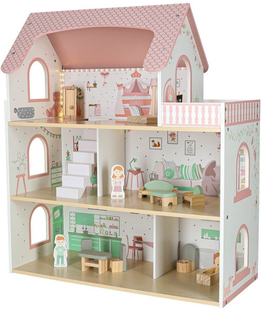 Drewniany domek dla lalek Kik Lulilo Peonio LED 70 cm Różowy (KX3053) (5903039767546) - obraz 3