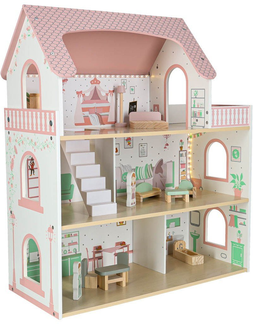 Drewniany domek dla lalek Kik Lulilo Peonio LED 70 cm Różowy (KX3053) (5903039767546) - obraz 4