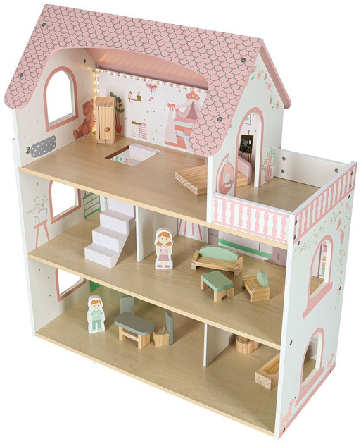 Drewniany domek dla lalek Kik Lulilo Peonio LED 70 cm Różowy (KX3053) (5903039767546) - obraz 5