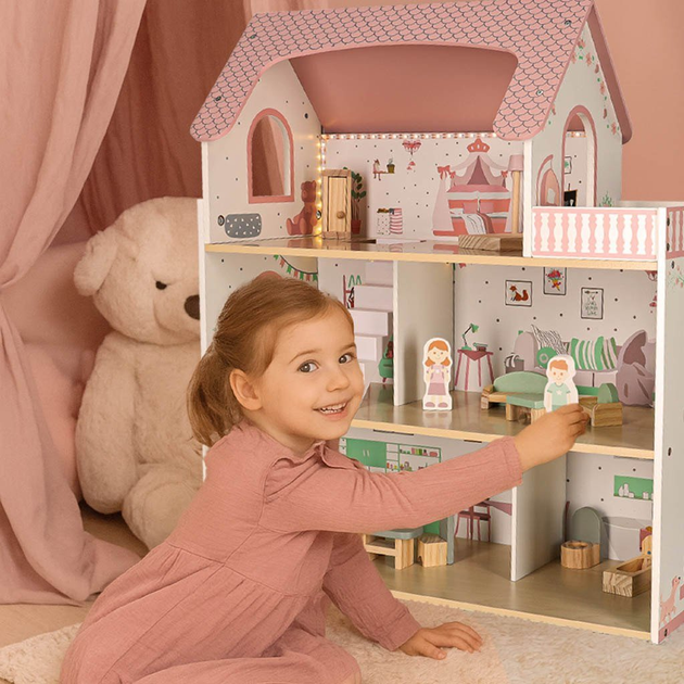 Drewniany domek dla lalek Kik Lulilo Peonio LED 70 cm Różowy (KX3053) (5903039767546) - obraz 15