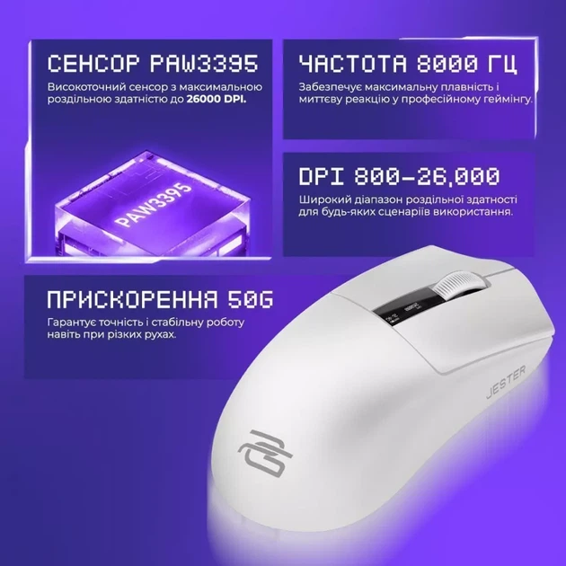 Бездротова ігрова миша Proove Gaming Jester 8K white (WMJS00022002) - зображення 10
