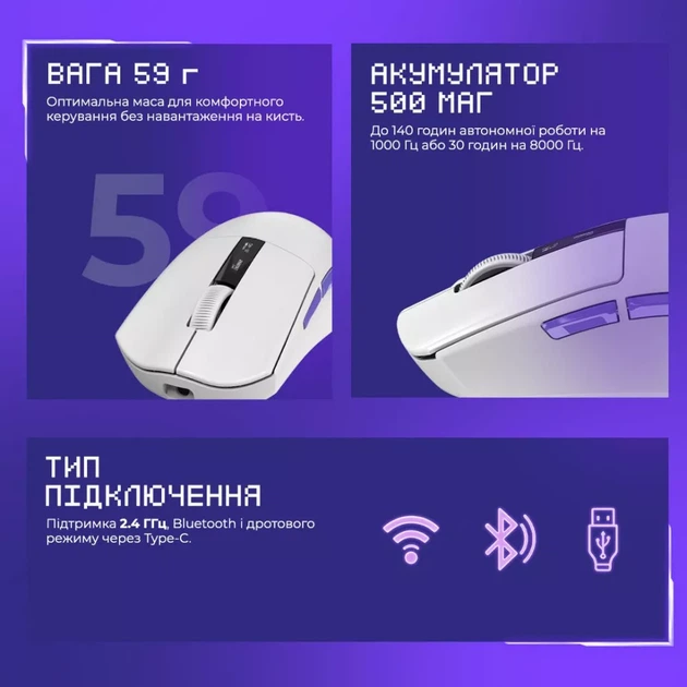 Бездротова ігрова миша Proove Gaming Jester 8K white (WMJS00022002) - зображення 11