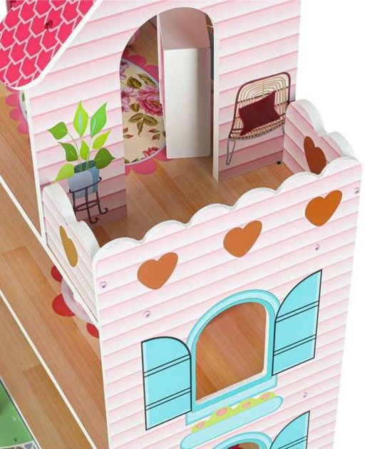 Drewniany domek dla lalek Kik Lulilo LED Gardeno z ogródkiem mebelki 70 cm Różowy (KX6484_1) (5903039767348) - obraz 9
