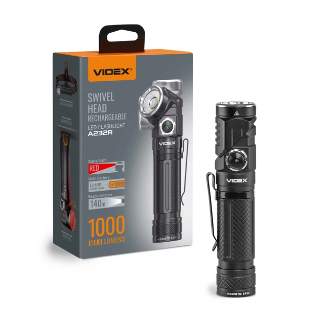 Портативний світлодіодний ліхтарик VIDEX VLF-A232R 1000Lm 5000K 28362 - Фото 1 Портативний світлодіодний ліхтарик VIDEX VLF-A232R 1000Lm 5000K 28362 - зображення 1