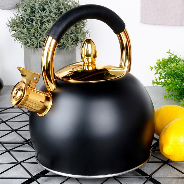 Czajnik Vilde z gwizdkiem stalowy Czarno-złoty 3 l (5904316479176) - obraz 5