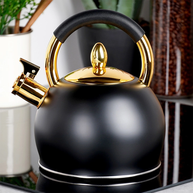 Czajnik Vilde z gwizdkiem stalowy Czarno-złoty 3 l (5904316479176) - obraz 6