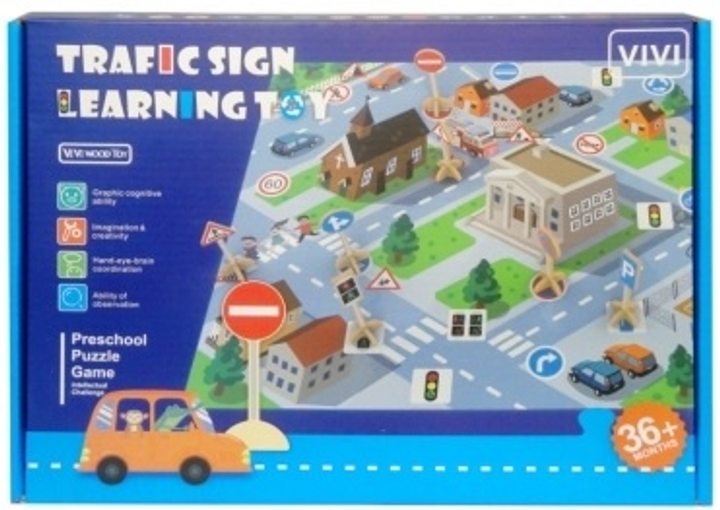 Zabawka drewniana Swede znaki drogowe i sygnalizatory wraz z kartami o znakach (5902496208296) - obraz 1