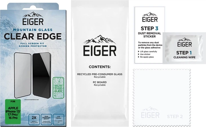 Захисне скло EIGER Mountain Glass CLEAR EDGE Screen Protector GRS для Apple iPhone 17/ 17 Pro/ 16 Pro (EGSP01065) - зображення 3