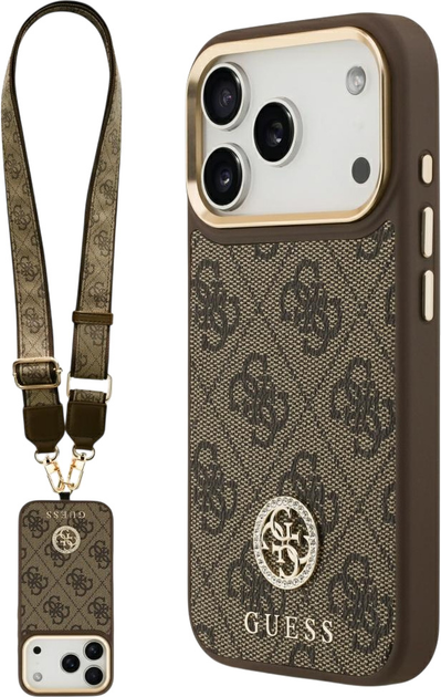 Панель Guess 4G Strass Logo & Big Strap Metal Buttons MagSafe для iPhone 17 Pro Brown (3666339550974) - зображення 1